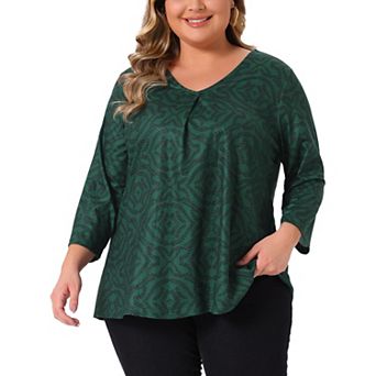Plus Size Women's V Neck 3/4 Elbow Sleeve Top Botanical Print Blouse Tunic T Shirt Top Casual Dressy