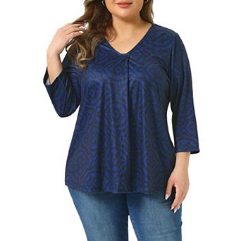 Plus Size Women's V Neck 3/4 Elbow Sleeve Top Botanical Print Blouse Tunic T Shirt Top Casual Dressy