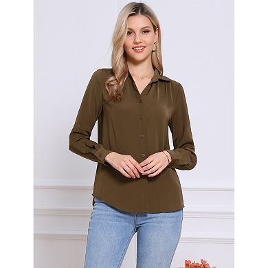 Button Down Collared Shirt for Women's Long Sleeve Business Casual Blouse Top