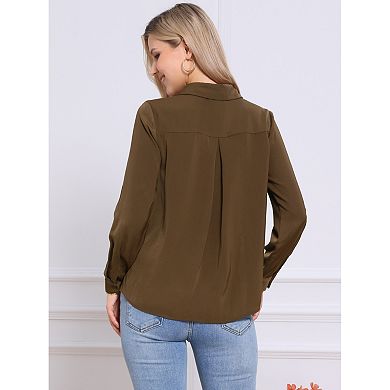 Button Down Collared Shirt for Women's Long Sleeve Business Casual Blouse Top