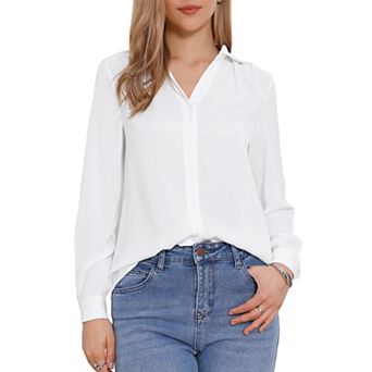 Button Down Collared Shirt for Women's Long Sleeve Business Casual Blouse Top
