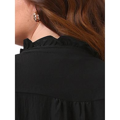 Women's Plus Size Office Button Down Shirt Ruffle Stand Collar Long Sleeve Business Casual Shirt