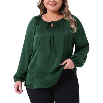 Plus Size Dressy Blouse for Women Tie Front Long Sleeve Elegant Shirt Blouses Fall Outfits