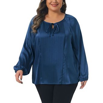 Plus Size Dressy Blouse for Women Tie Front Long Sleeve Elegant Shirt Blouses Fall Outfits