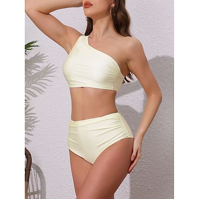 Women's One Shoulder Bikini Sets, 2 Piece Push Up Top Tummy Control Bottom Swimwear Bathing Suits