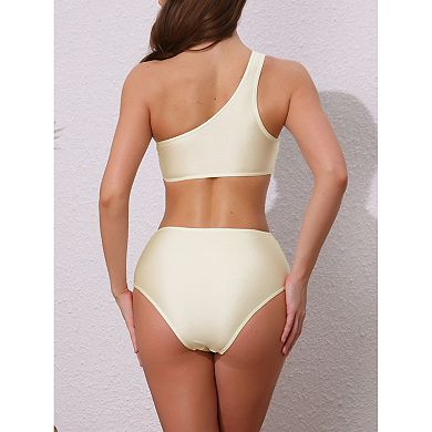 Women's One Shoulder Bikini Sets, 2 Piece Push Up Top Tummy Control Bottom Swimwear Bathing Suits