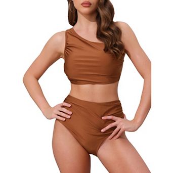 Women's One Shoulder Bikini Sets, 2 pc Push Up Top Tummy Control Bottom Swimwear Bathing Suits