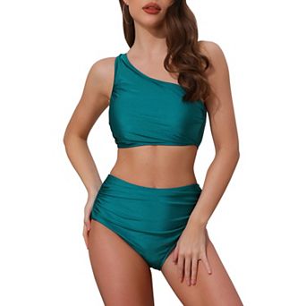 Women's One Shoulder Bikini Sets, 2 pc Push Up Top Tummy Control Bottom Swimwear Bathing Suits
