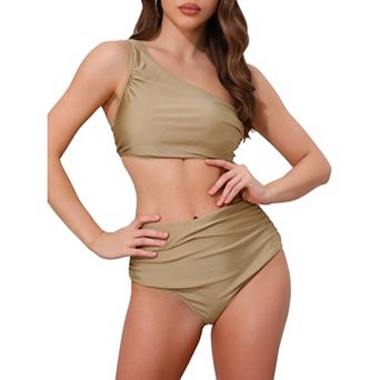 Women's One Shoulder Bikini Sets, 2 pc Push Up Top Tummy Control Bottom Swimwear Bathing Suits