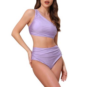 Women's One Shoulder Bikini Sets, 2 pc Push Up Top Tummy Control Bottom Swimwear Bathing Suits