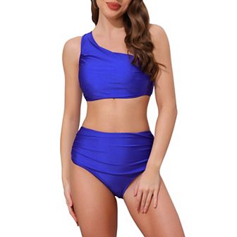 Women's One Shoulder Bikini Sets, 2 pc Push Up Top Tummy Control Bottom Swimwear Bathing Suits