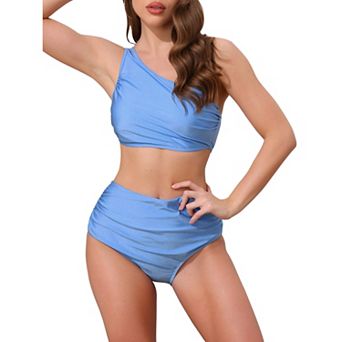 Women's One Shoulder Bikini Sets, 2 pc Push Up Top Tummy Control Bottom Swimwear Bathing Suits