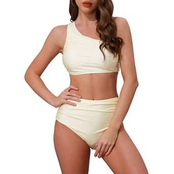 Women's One Shoulder Bikini Sets, 2 pc Push Up Top Tummy Control Bottom Swimwear Bathing Suits