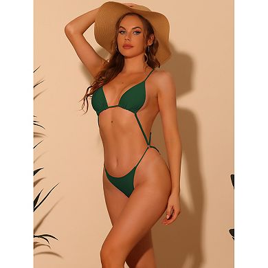 2Pcs Women's Triangle Bikini, One Piece Adjustable Criss Cross Waistband Swimwear with Thong Bottom