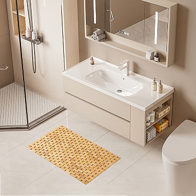Foldable 100% Bamboo bath mat; non-slip, quick-drying, practical, and decorative for home use