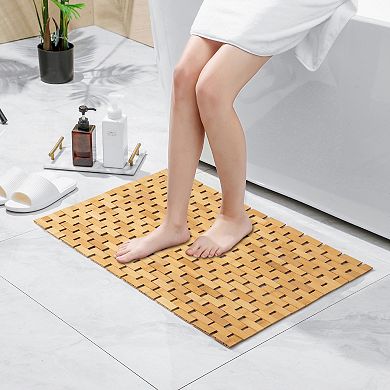 Foldable 100% Bamboo bath mat; non-slip, quick-drying, practical, and decorative for home use