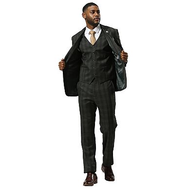 Stacy Adams Glen Plaid Notch Lapel Vested Suit