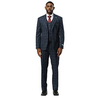 Stacy Adams Glen Plaid Notch Lapel Vested Suit