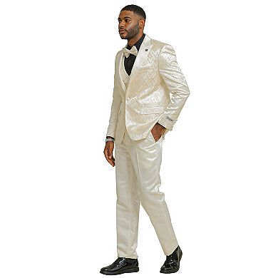 Stacy Adams Men's 3pc Suit Set w/ Shawl Collar Double Breasted Vest