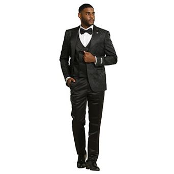 Stacy Adams Men's 3 pc Suit Set w/ Shawl Collar Double Breasted Vest