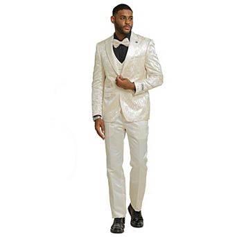 Stacy Adams Men's 3 pc Suit Set w/ Shawl Collar Double Breasted Vest