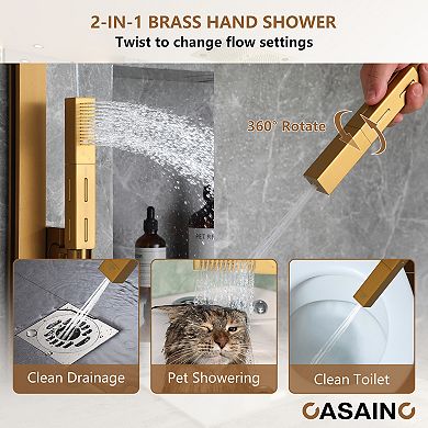 6-Spray Ceiling Mount Thermostatic Fixed Handheld Shower Head 3 Functions Shower Faucet 2.5 GPM