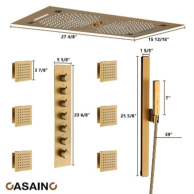 6-Spray Ceiling Mount Thermostatic Fixed Handheld Shower Head 3 Functions Shower Faucet 2.5 GPM