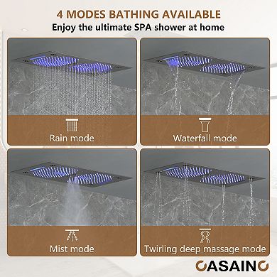 6-Spray Ceiling Mount Thermostatic Fixed Handheld Shower Head 3 Functions Shower Faucet 2.5 GPM