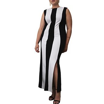 ELOQUII Women's Plus Size Striped Knit Maxi Dress
