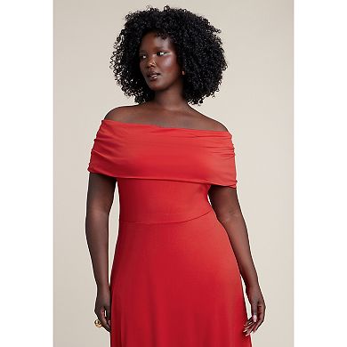 ELOQUII Women's Plus Size Off The Shoulder Maxi Dress