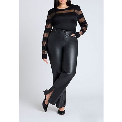 ELOQUII Women's Plus Size Sheer Stripe Sweater With Shoulder Pad