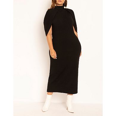 ELOQUII Women's Plus Size Sweater Cape Dress