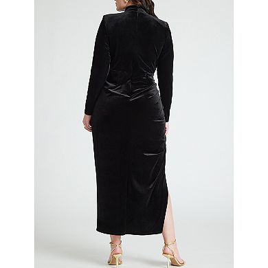 ELOQUII Women's Plus Size Mock Neck Velvet Dress With Slit