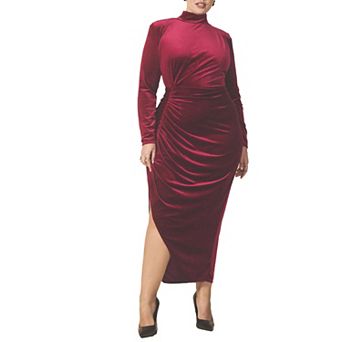 ELOQUII Women's Plus Size Mock Neck Velvet Dress With Slit