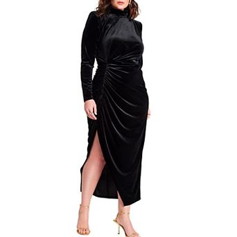 ELOQUII Women's Plus Size Mock Neck Velvet Dress With Slit