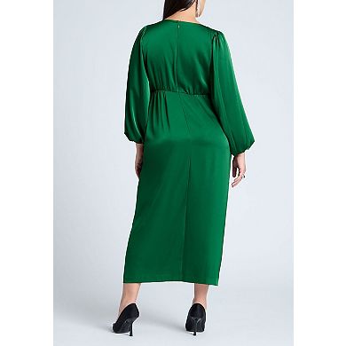 ELOQUII Women's Plus Size Satin Sleeve Pleated Dress