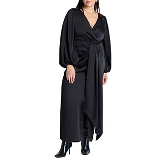 ELOQUII Women's Plus Size Satin Sleeve Pleated Dress