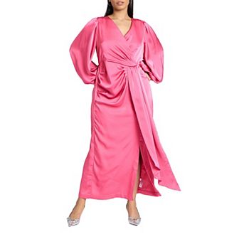 ELOQUII Women's Plus Size Satin Sleeve Pleated Dress