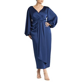 ELOQUII Women's Plus Size Satin Sleeve Pleated Dress