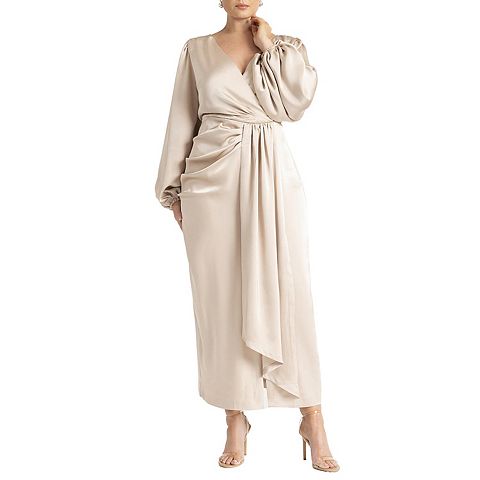 Женские платья ELOQUII Women's Plus Size Satin Sleeve Pleated Dress