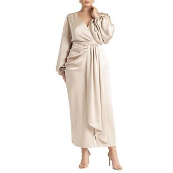 ELOQUII Women's Plus Size Satin Sleeve Pleated Dress