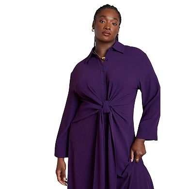 ELOQUII Women's Plus Size Tie Front Oversized Shirt Dress