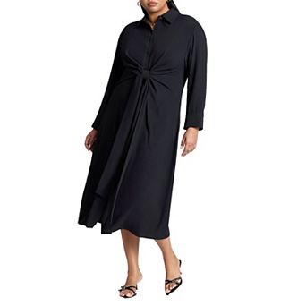 ELOQUII Women's Plus Size Tie Front Oversized Shirt Dress