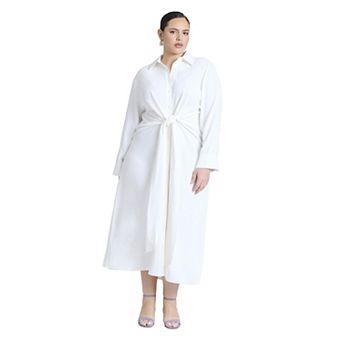 ELOQUII Women's Plus Size Tie Front Oversized Shirt Dress