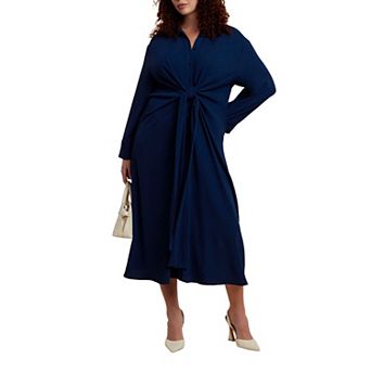 ELOQUII Women's Plus Size Tie Front Oversized Shirt Dress