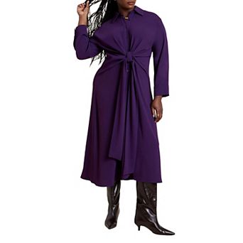 ELOQUII Women's Plus Size Tie Front Oversized Shirt Dress