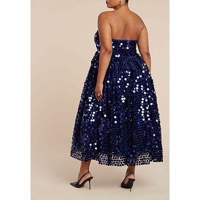 eloquii cocktail dress ELOQUII Women's Plus Size Off The Shoulder Tie Front Midi Dress - Black Onyx