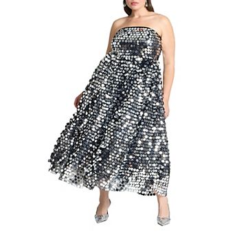 ELOQUII Women's Plus Size Paillette Dress With Big Skirt