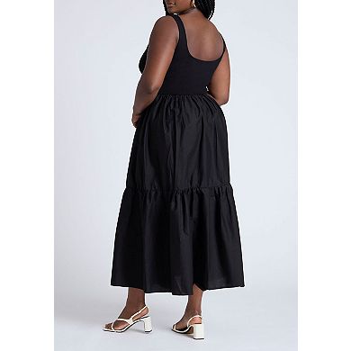 Eloquii Women's Plus Size Mixed Fabric Tank Dress