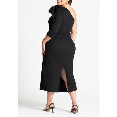 ELOQUII Women's Plus Size Popcorn Ruffle Column Dress
